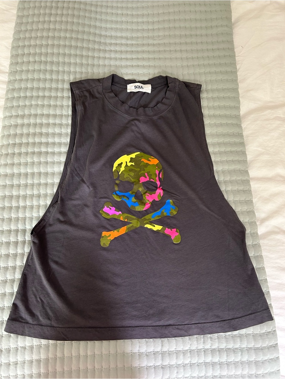 Soul Black Muscle Tank with Multicolor Camo Skull